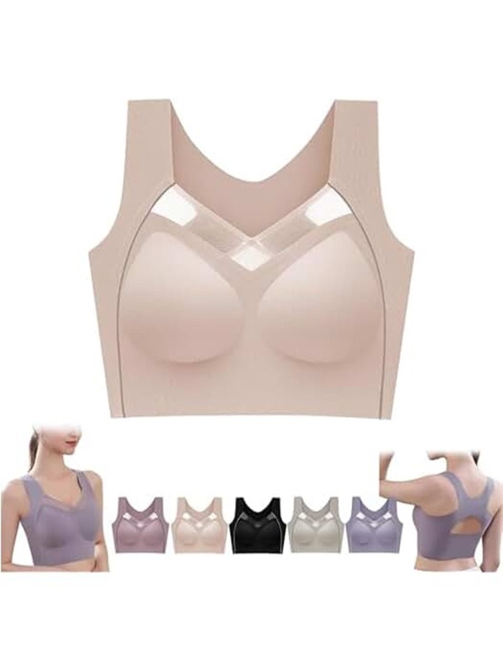 Queen: XL, Seamless pullon posture support Comfort Wireless Bra - Nude